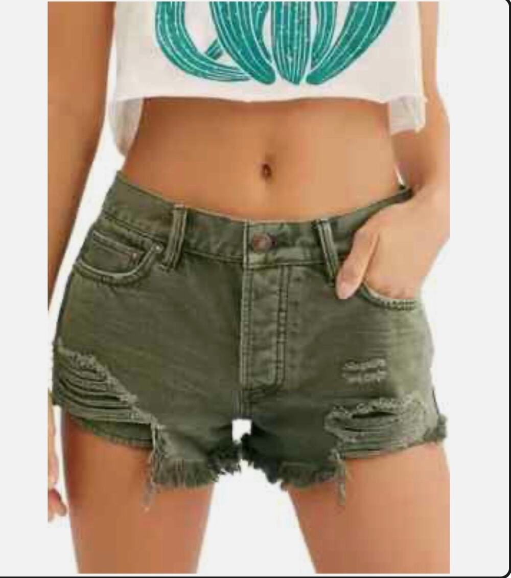 Free People Loving Good Vibration Cut Off high rise green Shorts Size 28